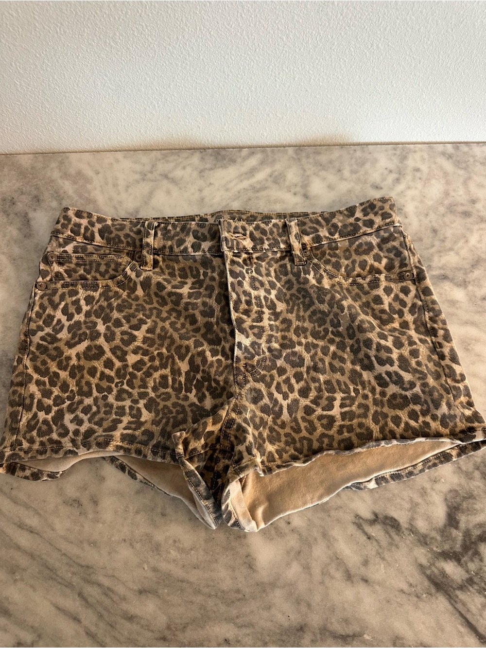 American Eagle Outfitters Leopard Print Jean Shorts - Brown